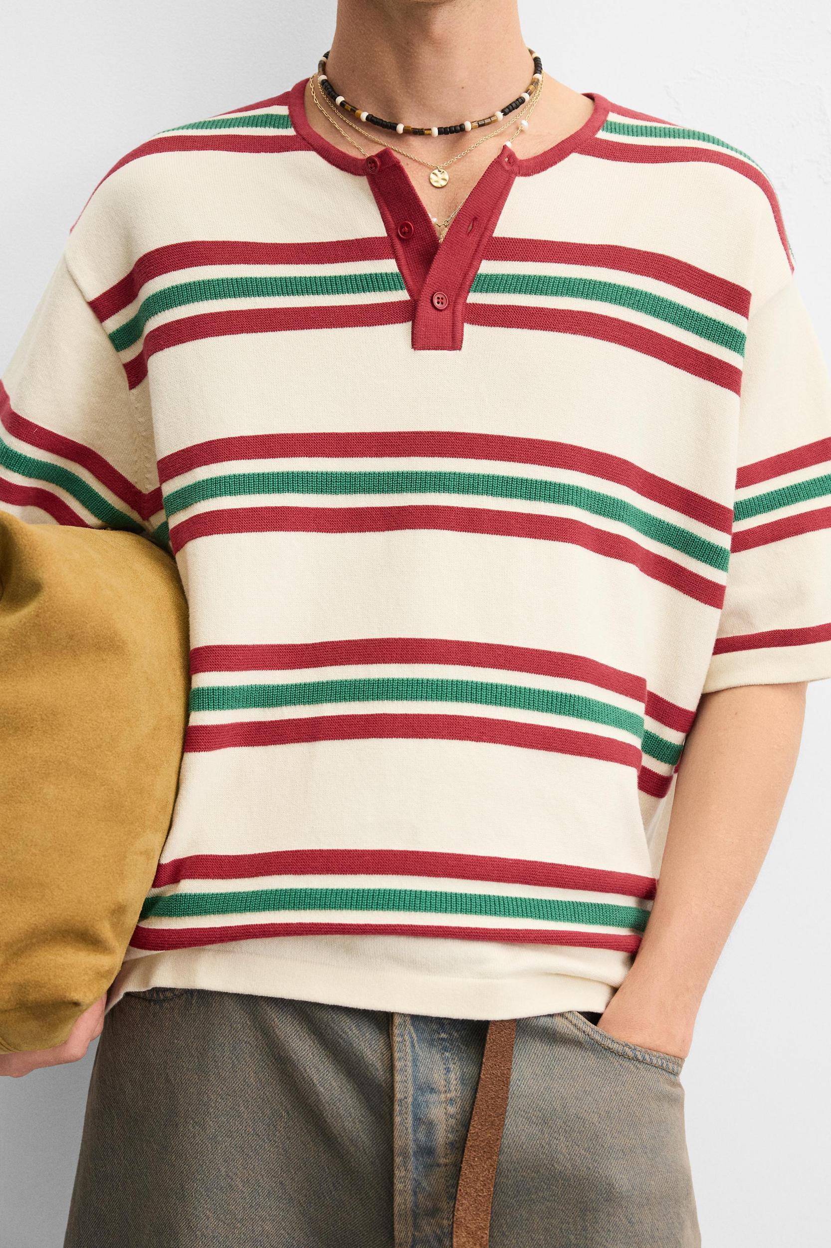 STRIPED TEXTURED KNIT T-SHIRT Product Image