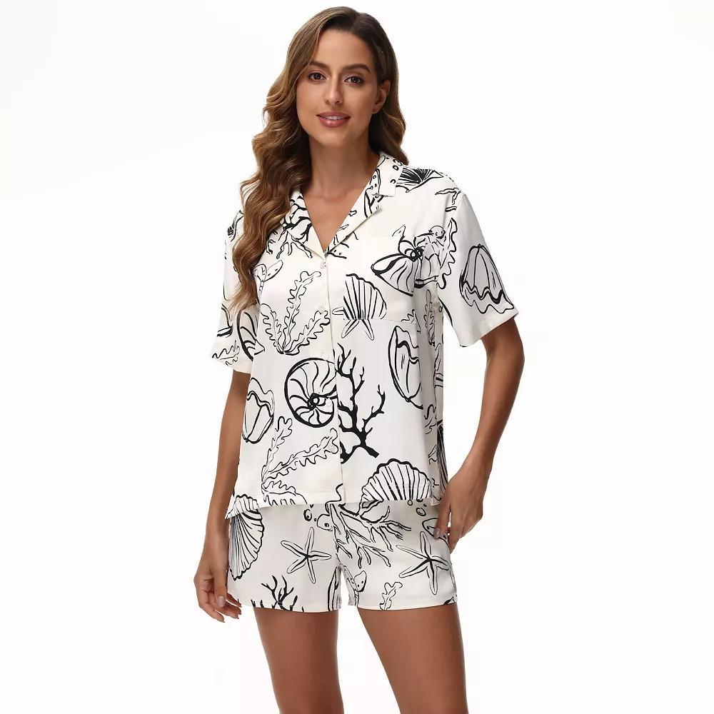 Women's Adyson Parker Satin Pajama Top & Pajama Shorts Set, Girl's, Size: Medium, Buttercream Product Image