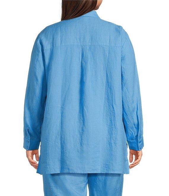 Eileen Fisher Plus Size Organic Handkerchief Linen Point Collar Long Sleeve Button-Front Shirt Product Image