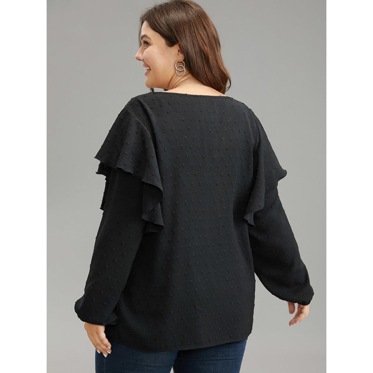 Plus Size Black Solid Contrast Lace Tiered Ruffles Blouse Women Elegant Long Sleeve Round Neck Dailywear Blouses BloomChic 14-16/1X Product Image