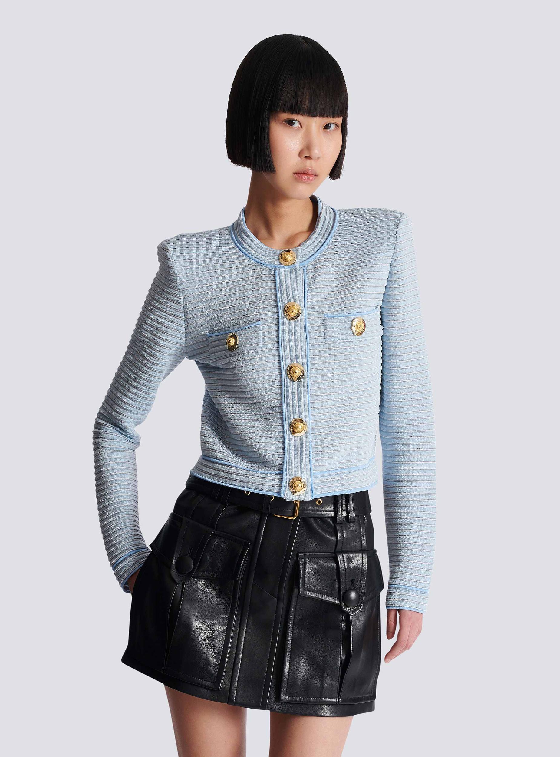 Long-sleeved textured knit cardigan Product Image