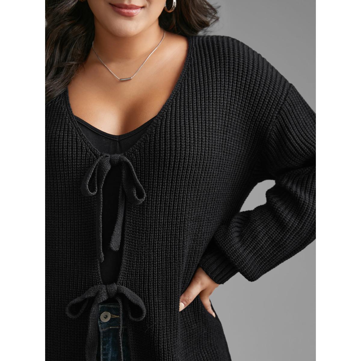 Plus Size Supersoft Essentials Solid Tie Knot Cardigan Black Women Casual Bodycon Long Sleeve Everyday Cardigans BloomChic 28/5X Product Image