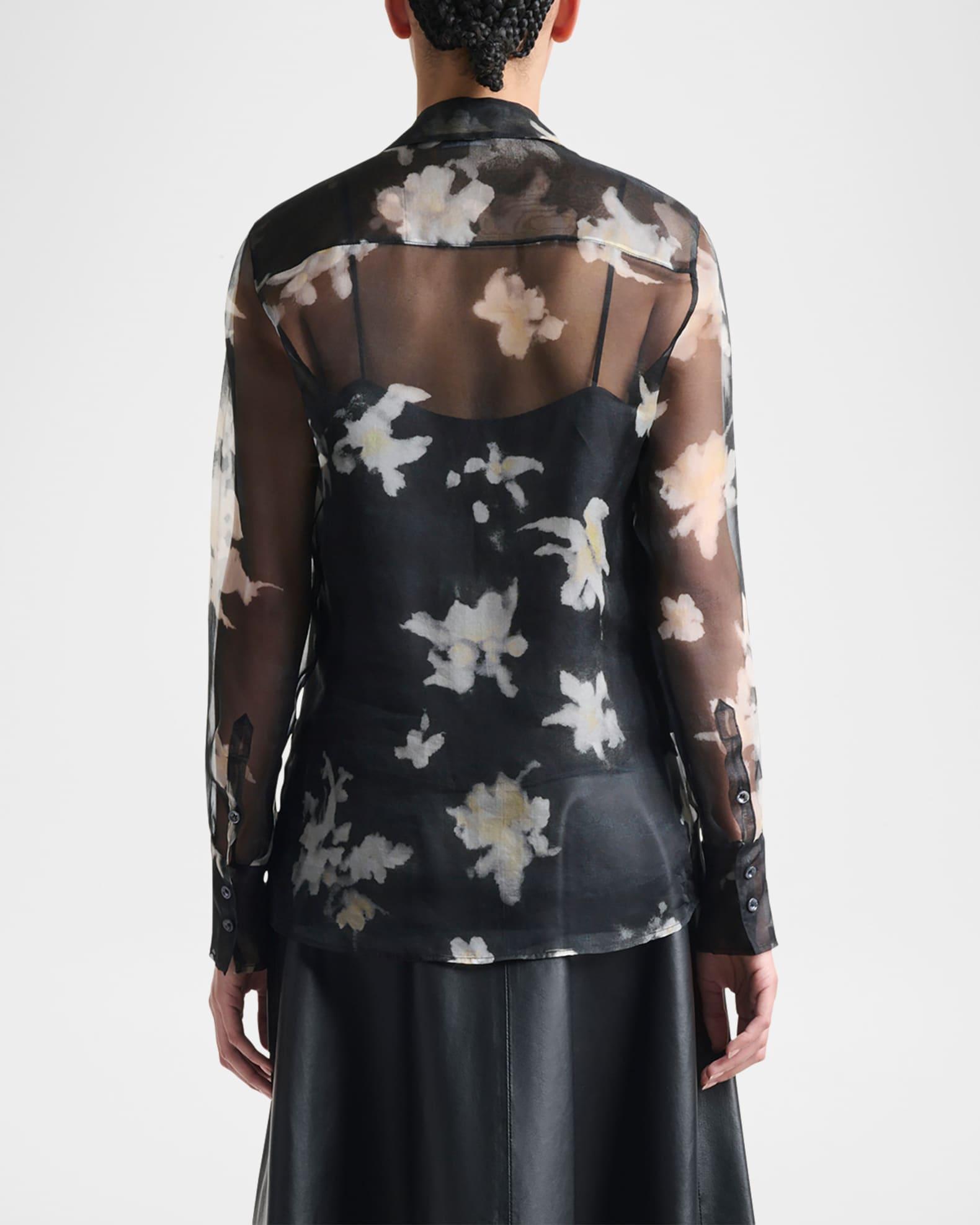 Chika Floral Silk Button-Down Top Product Image