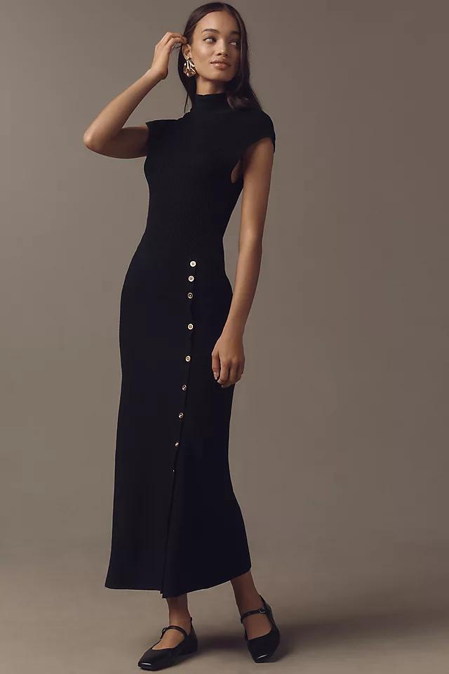 By Anthropologie Cap-Sleeve Mock Neck Button-Front Slim Sweater Midi Dress Product Image