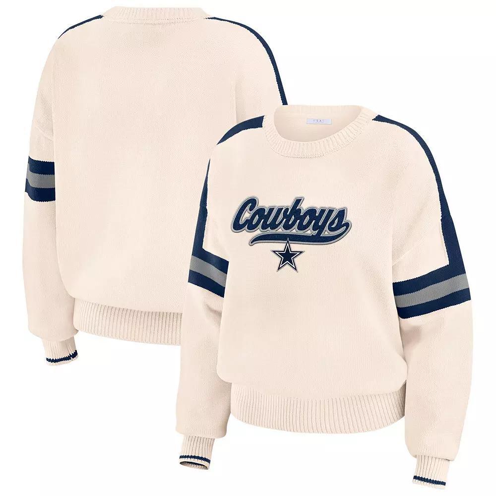Women's WEAR by Erin Andrews  Cream Dallas Cowboys Stripe Pullover Sweater, Size: Large, Beige Product Image