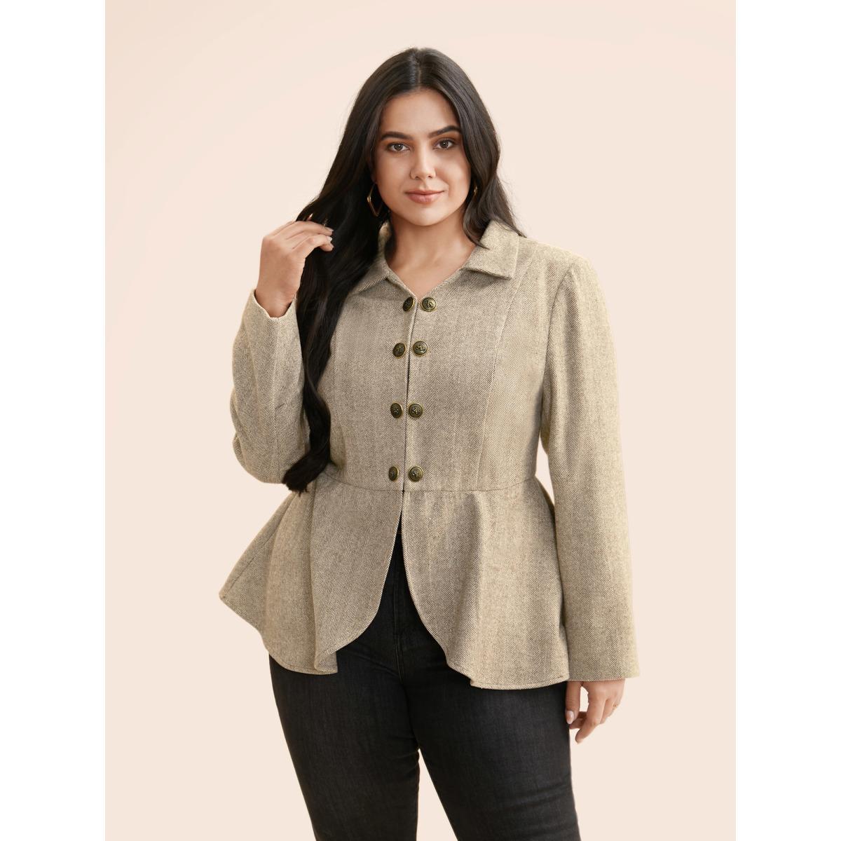 Plus Size Lapel Collar Metal Detail Jacket Women Beige Button Bodycon Everyday Jackets BloomChic 14-16/1X Product Image