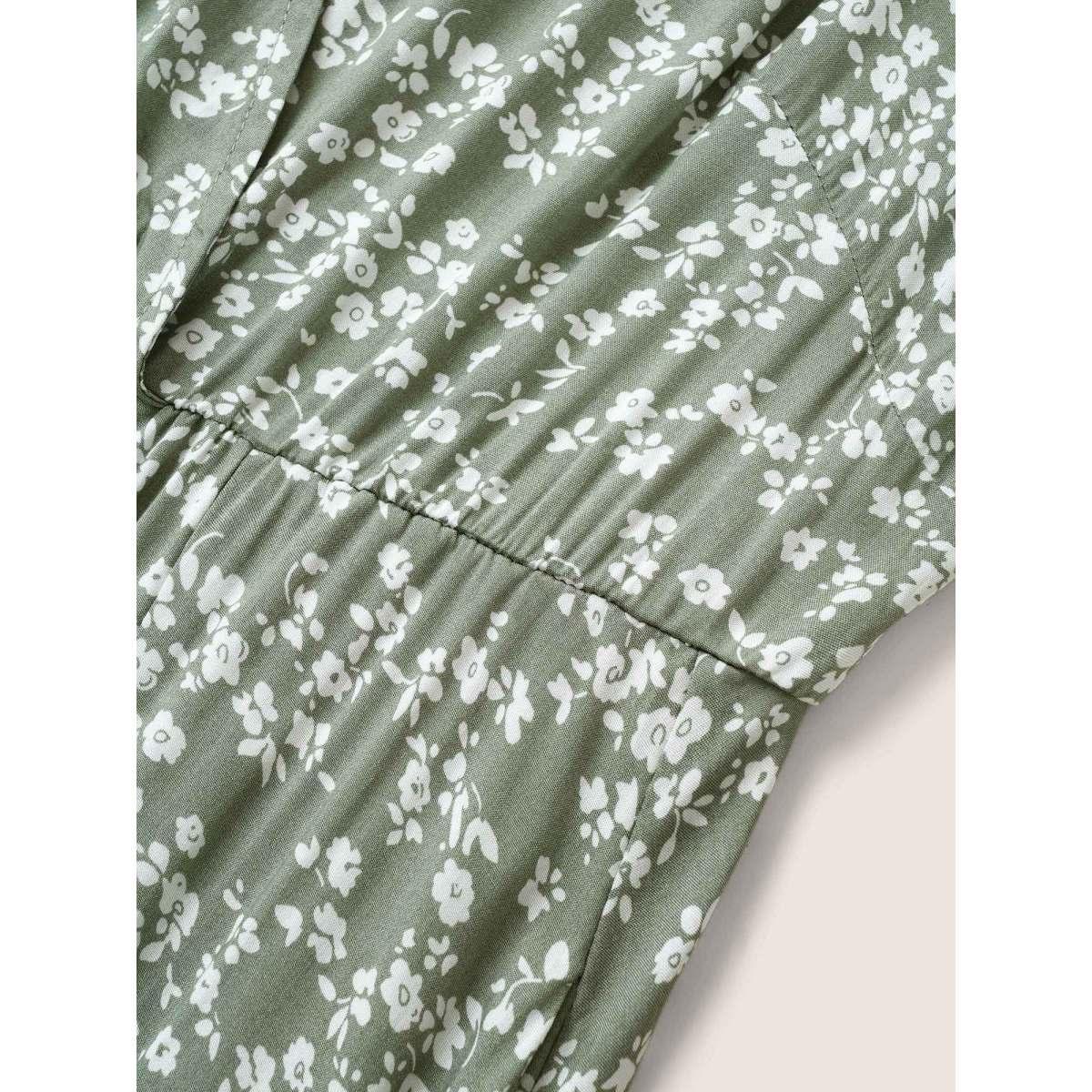 Ditsy Floral Printed Vintage Plus Size Women Vacation Long Dress Ruffle Sleeve Half Sleeve V Neck Pocket Elegance Dresses BloomChic Product Image