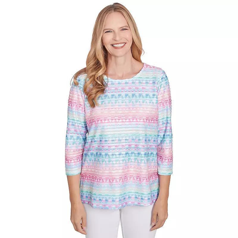 Women's Alfred Dunner Geometric Crewneck Biadere Top, Size: Large, Pink Team Product Image