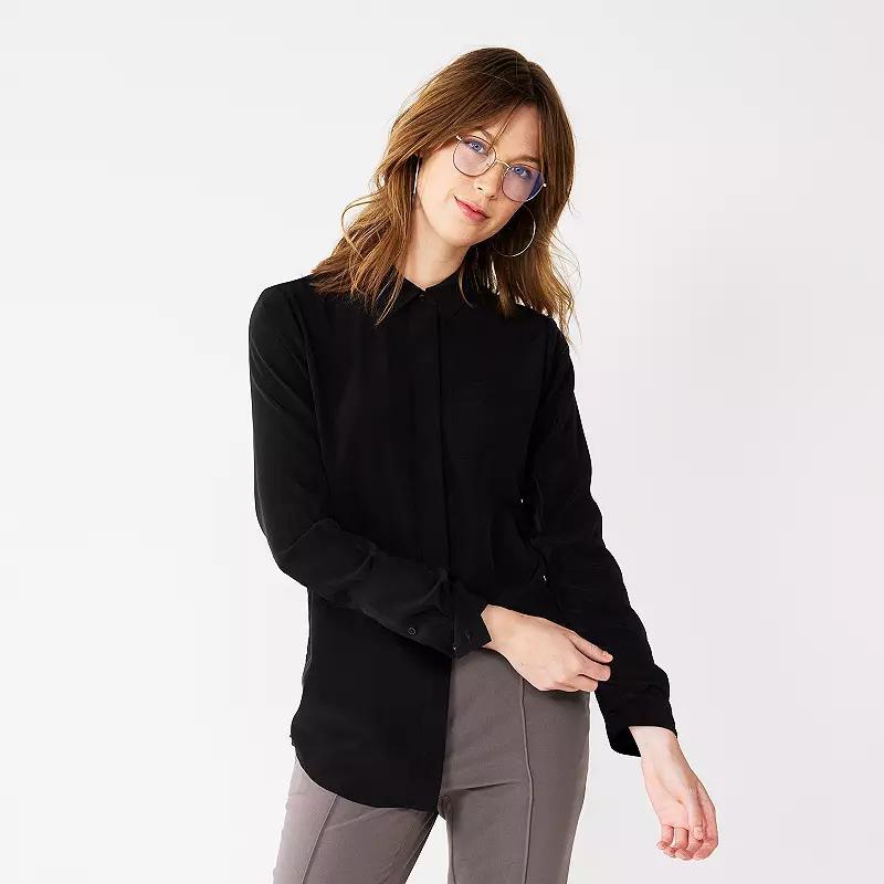 Women's Nine West Drapey Button Down Shirt, Size: XL, Black Product Image