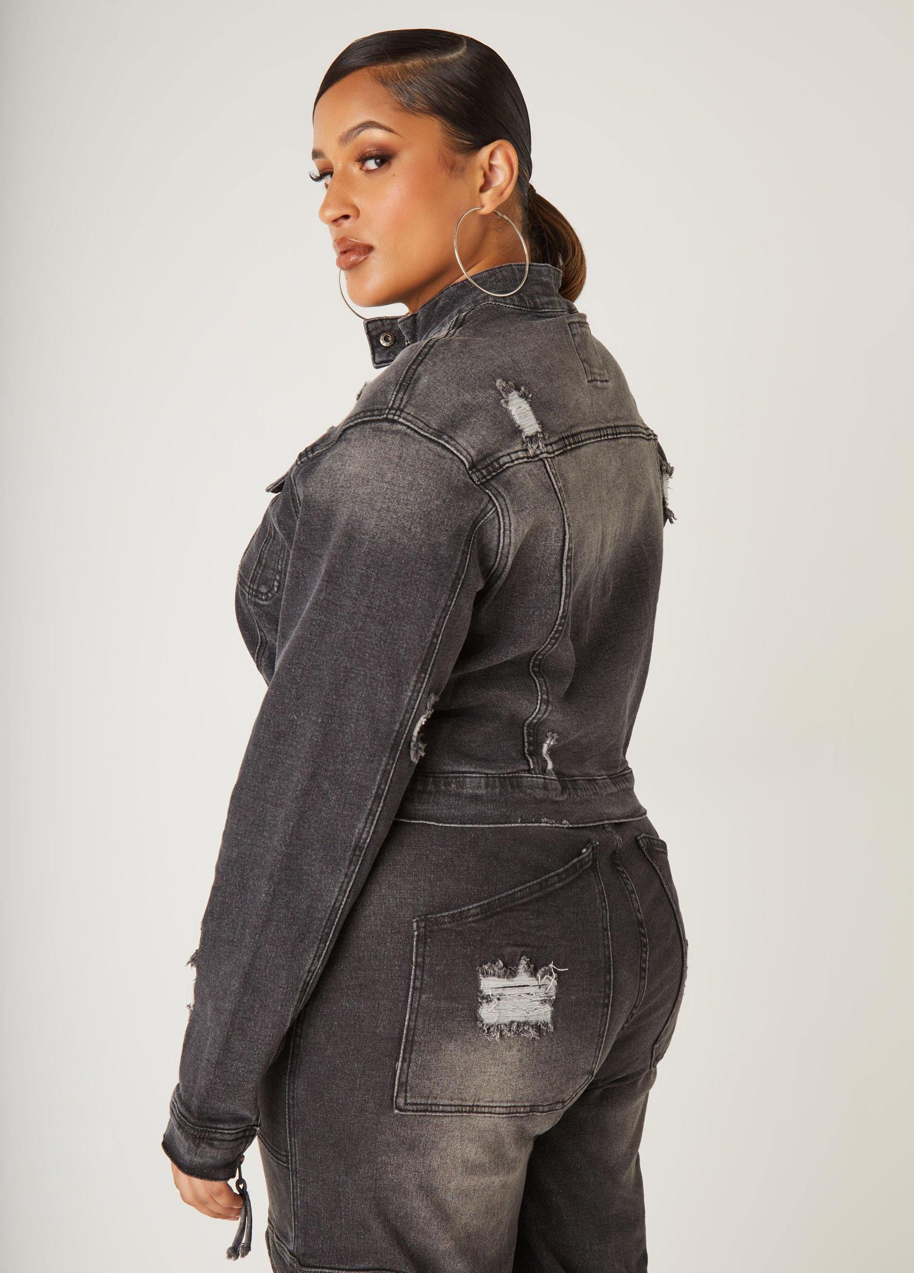 Cropped Distressed Denim Jacket Product Image