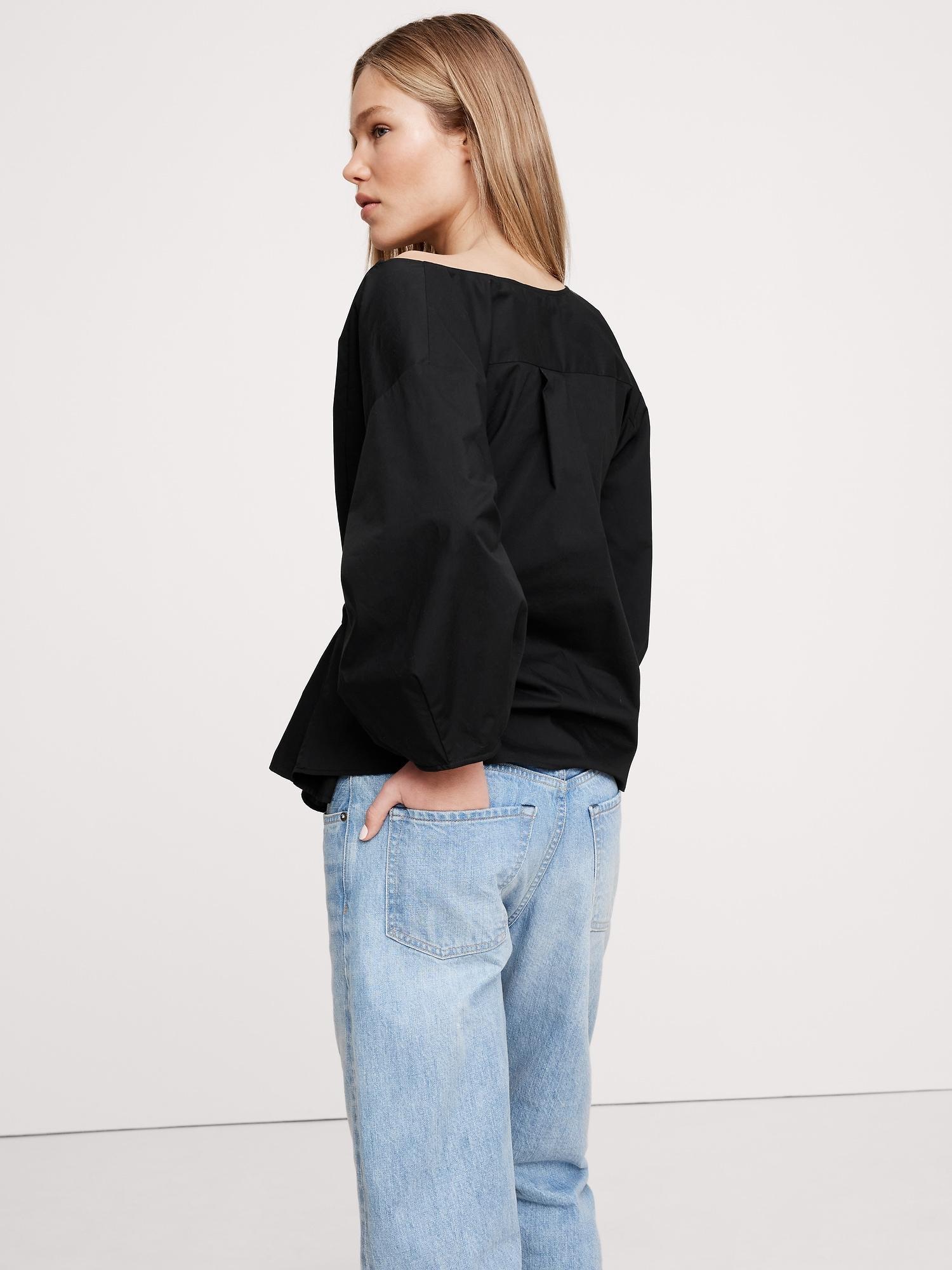 Reversible Cotton Poplin Cowl-Neck Tie-Waist Top Product Image