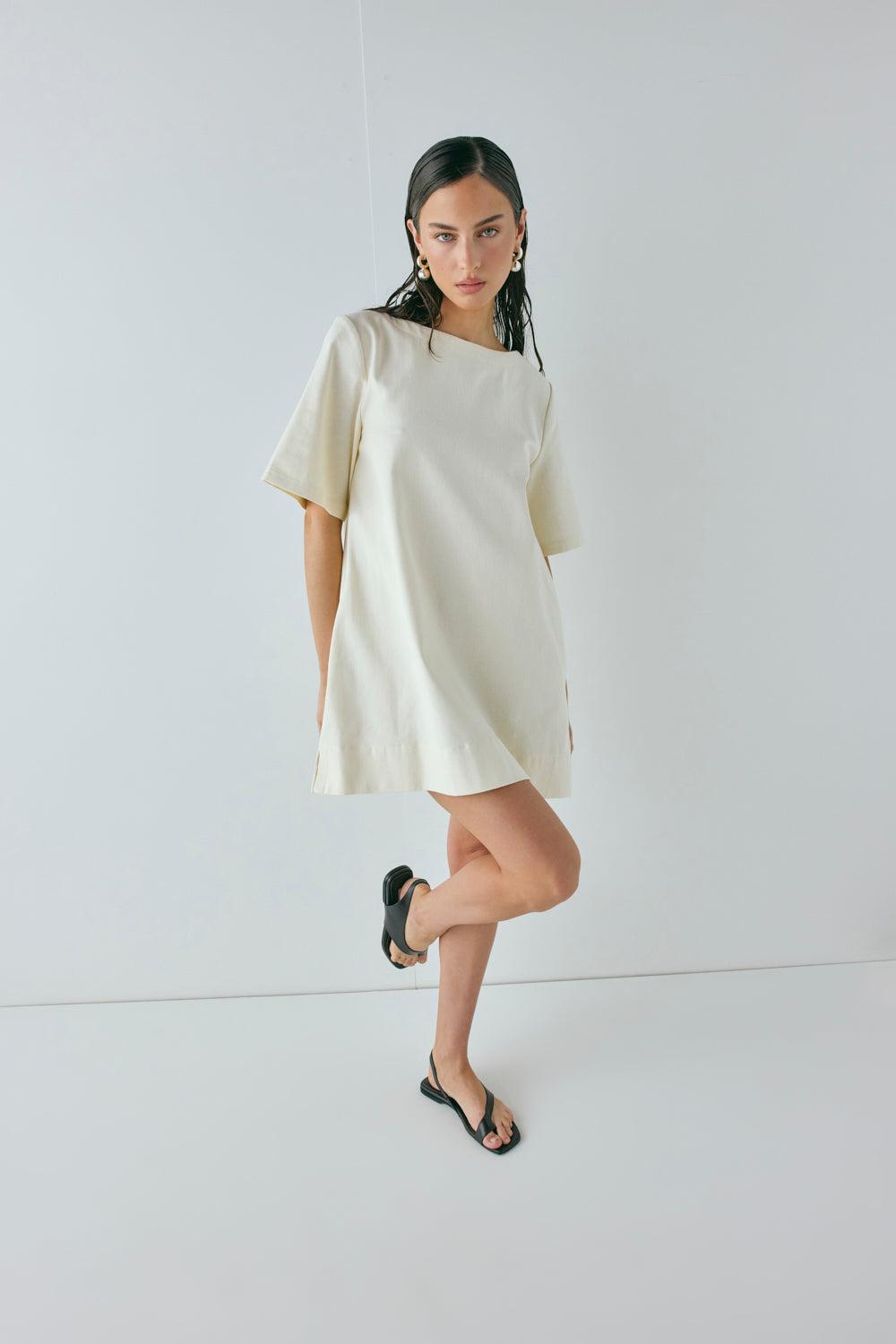 Suki Denim Mini Dress Cream Product Image