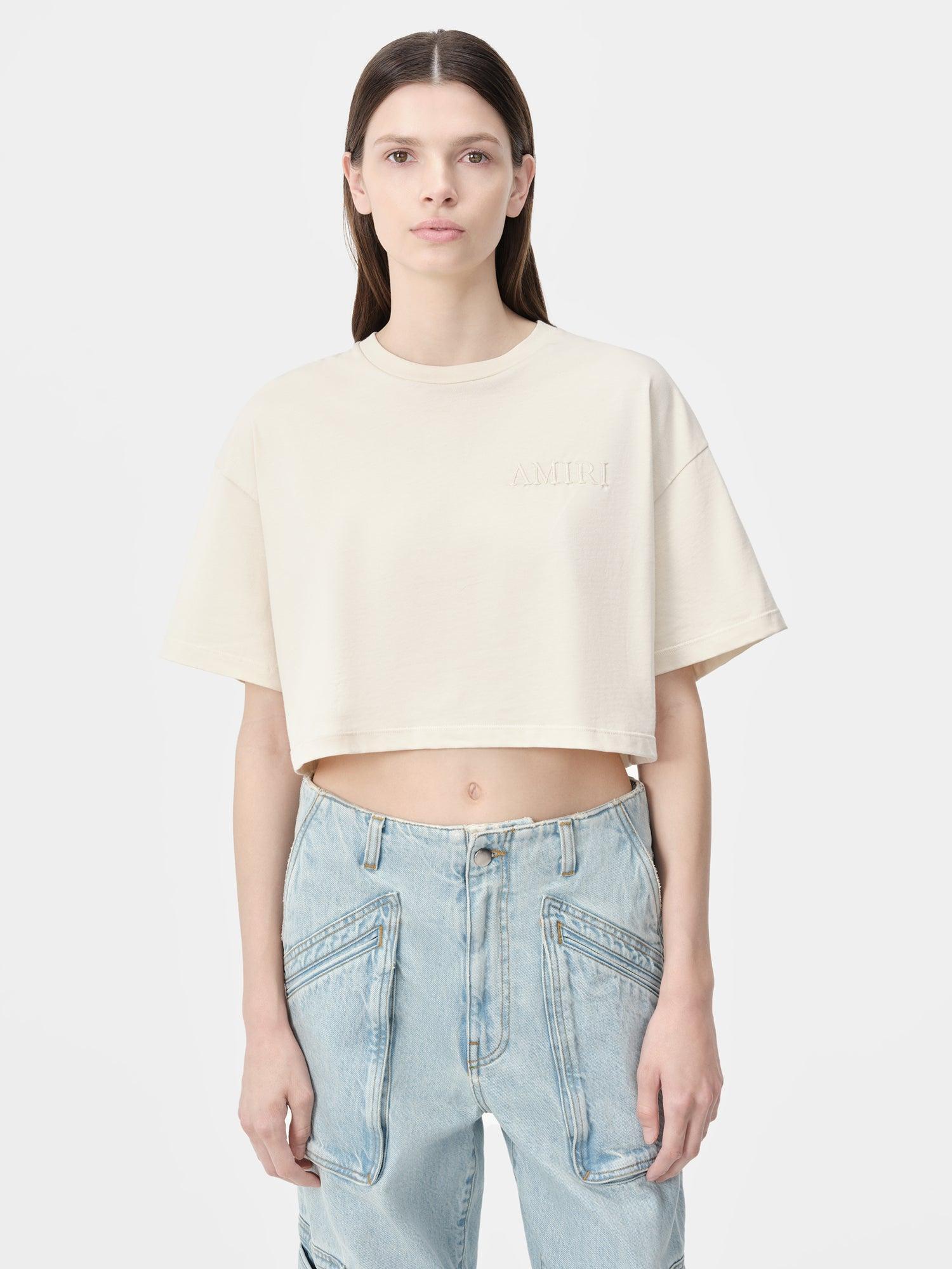 WOMEN - WOMEN'S AMIRI EMBROIDERED CROPPED TEE - Alabaster Female Product Image