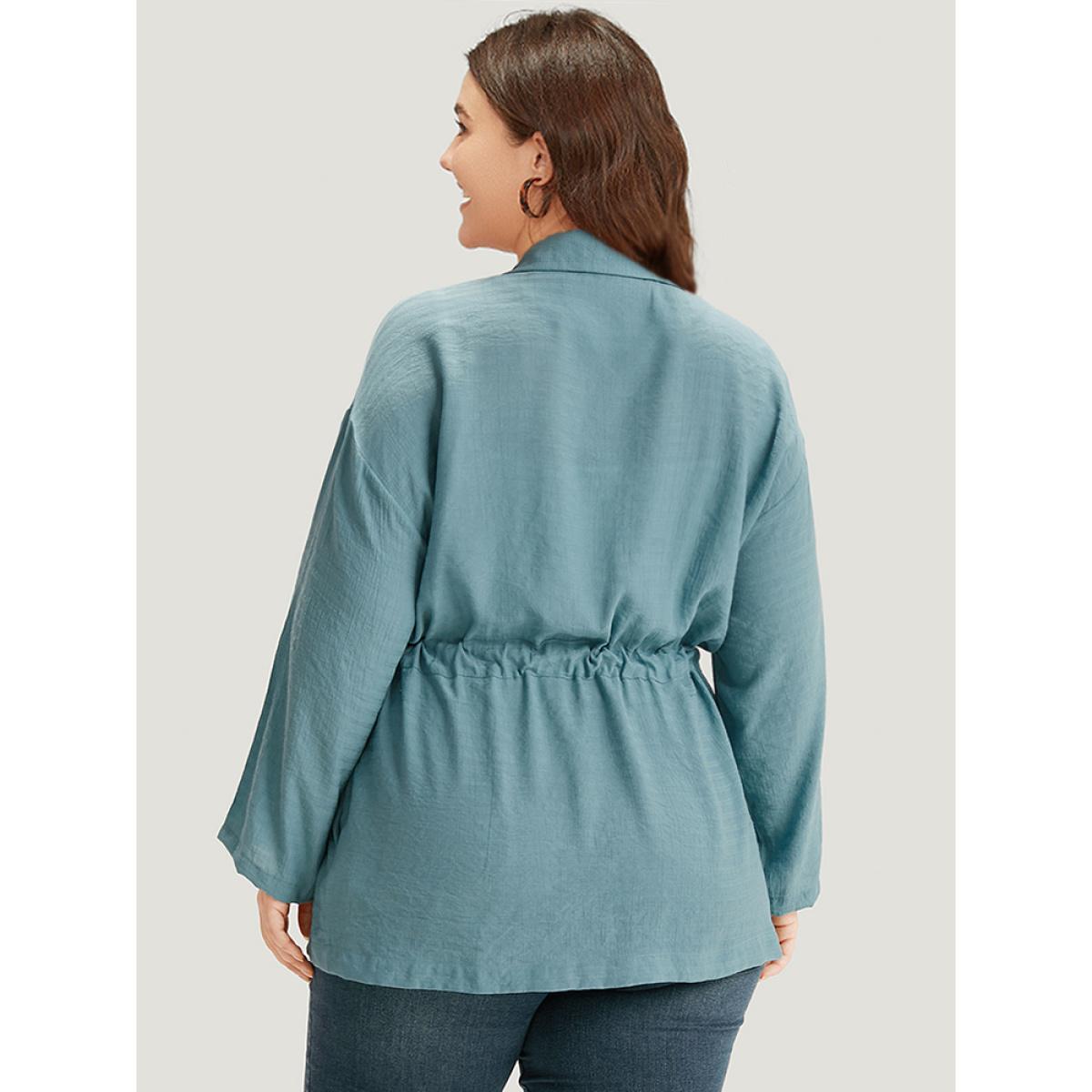 Plus Size Plain Suit Collar Drawstring Ties Kimono Women Cerulean At the Office Drawstring Belt Work Kimonos BloomChic 12/L Product Image