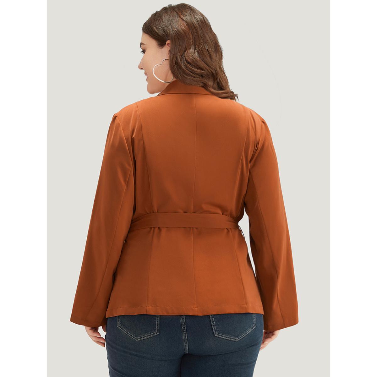 Plus Size Solid Belted Suit Collar Blazer Chocolate Women Dailywear Plain Plain Sleeve Long Sleeve Suit Collar 12/L Belt Casual Blazers BloomChic Product Image