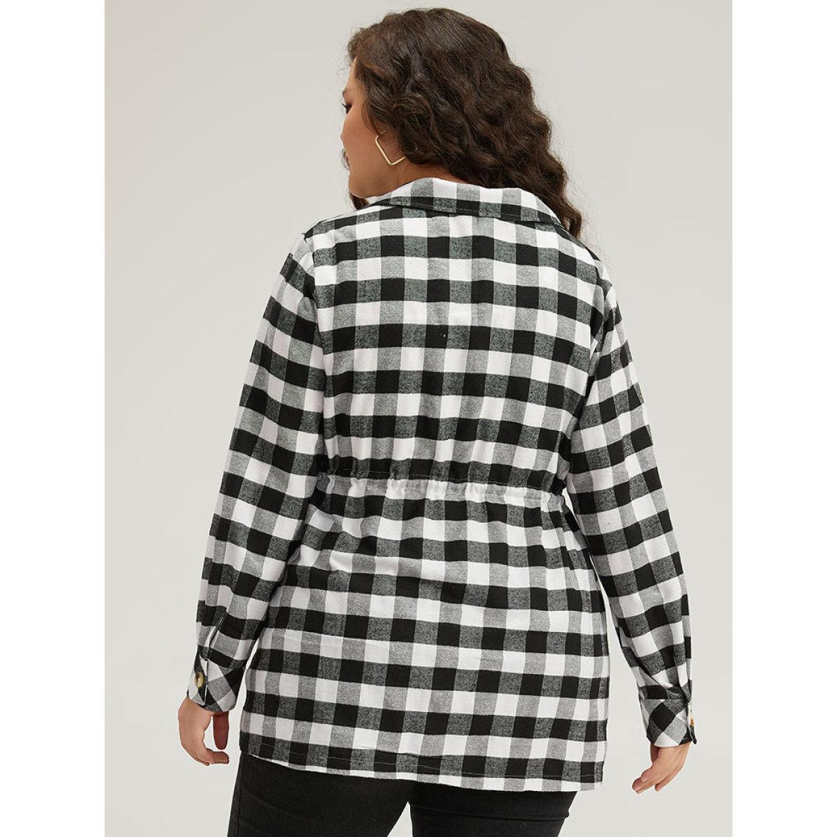 Plus Size Halloween Plaid Drawstring Pocket Button Through Coat Women Black Drawstring Pocket Dailywear Jackets BloomChic 26/4X Product Image