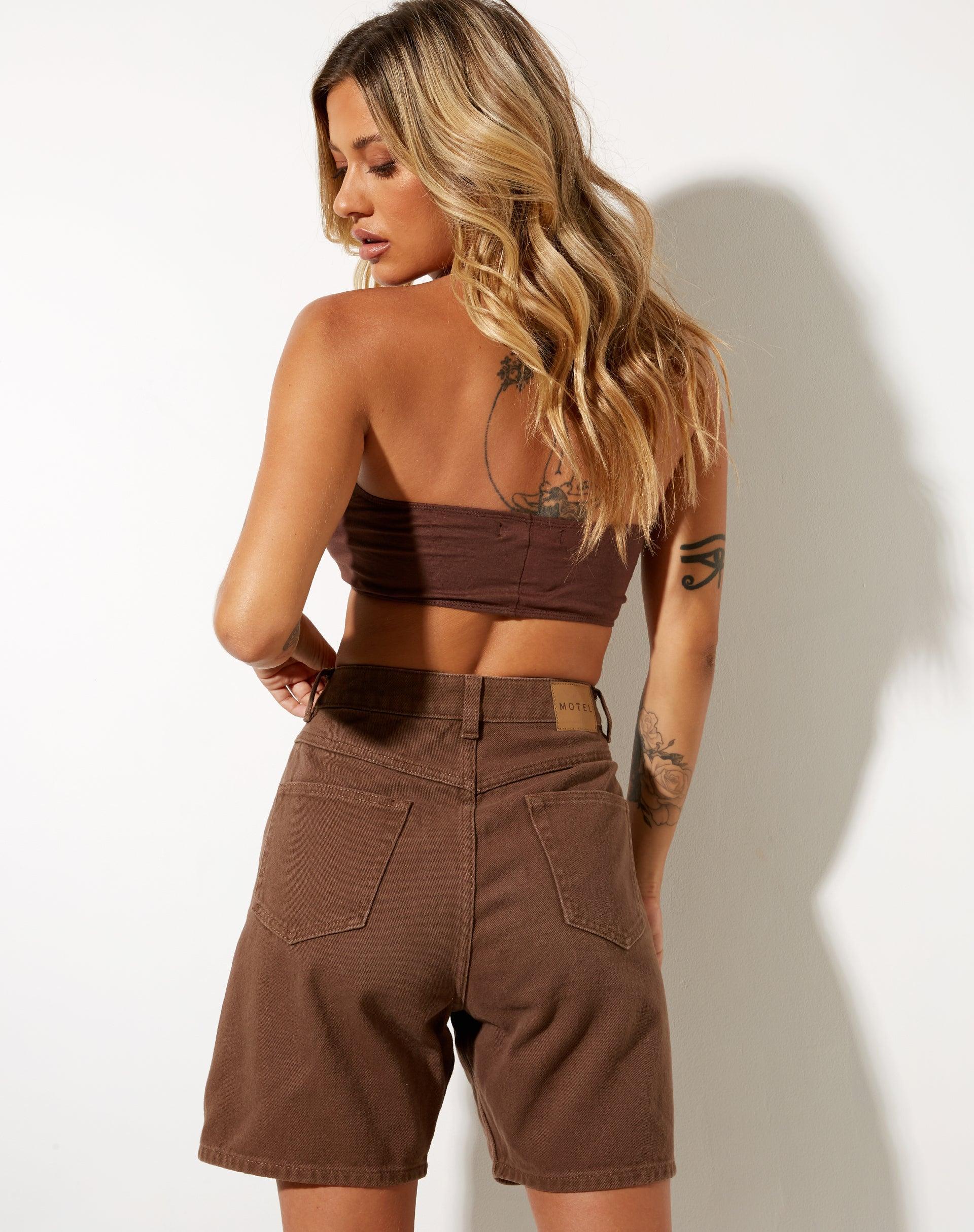 Dad Denim Shorts in Rich Brown Product Image