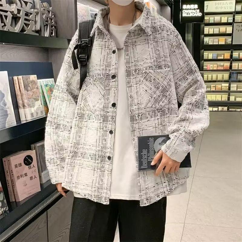 Collared Plaid Button-Up Jacket Product Image