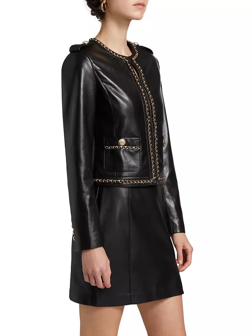 Jemmy Chain-Accented Faux Leather Jacket Product Image