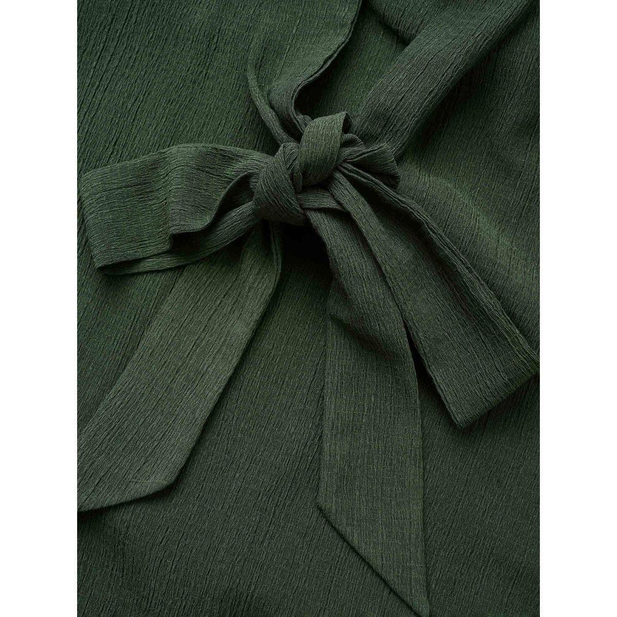 Plus Size Plisse Surplice Neck Bowknot Side Wrap Hem Dress ArmyGreen Women Casual Texture Overlap Collar Long Sleeve Curvy Midi Dress BloomChic 10/M Product Image
