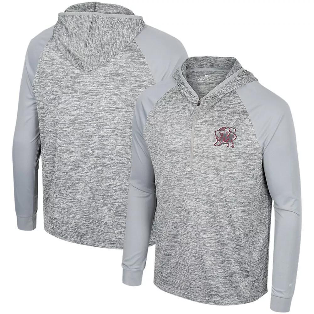 Men's Colosseum Gray Maryland Terrapins Cybernetic Raglan Quarter-Zip Hooded Top, Size: Large, Grey Product Image