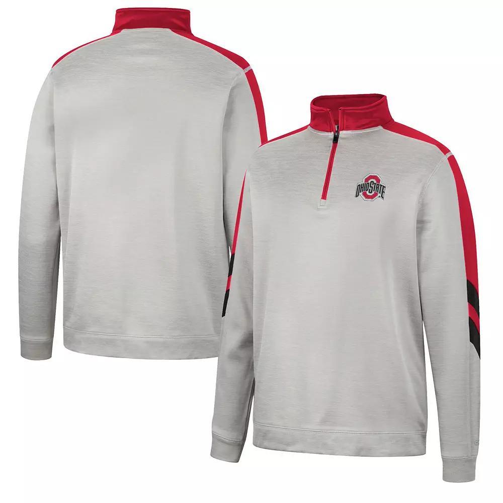 Men's Colosseum Gray/Scarlet Ohio State Buckeyes Bushwood Fleece Quarter-Zip Jacket, Size: Small, Grey Product Image