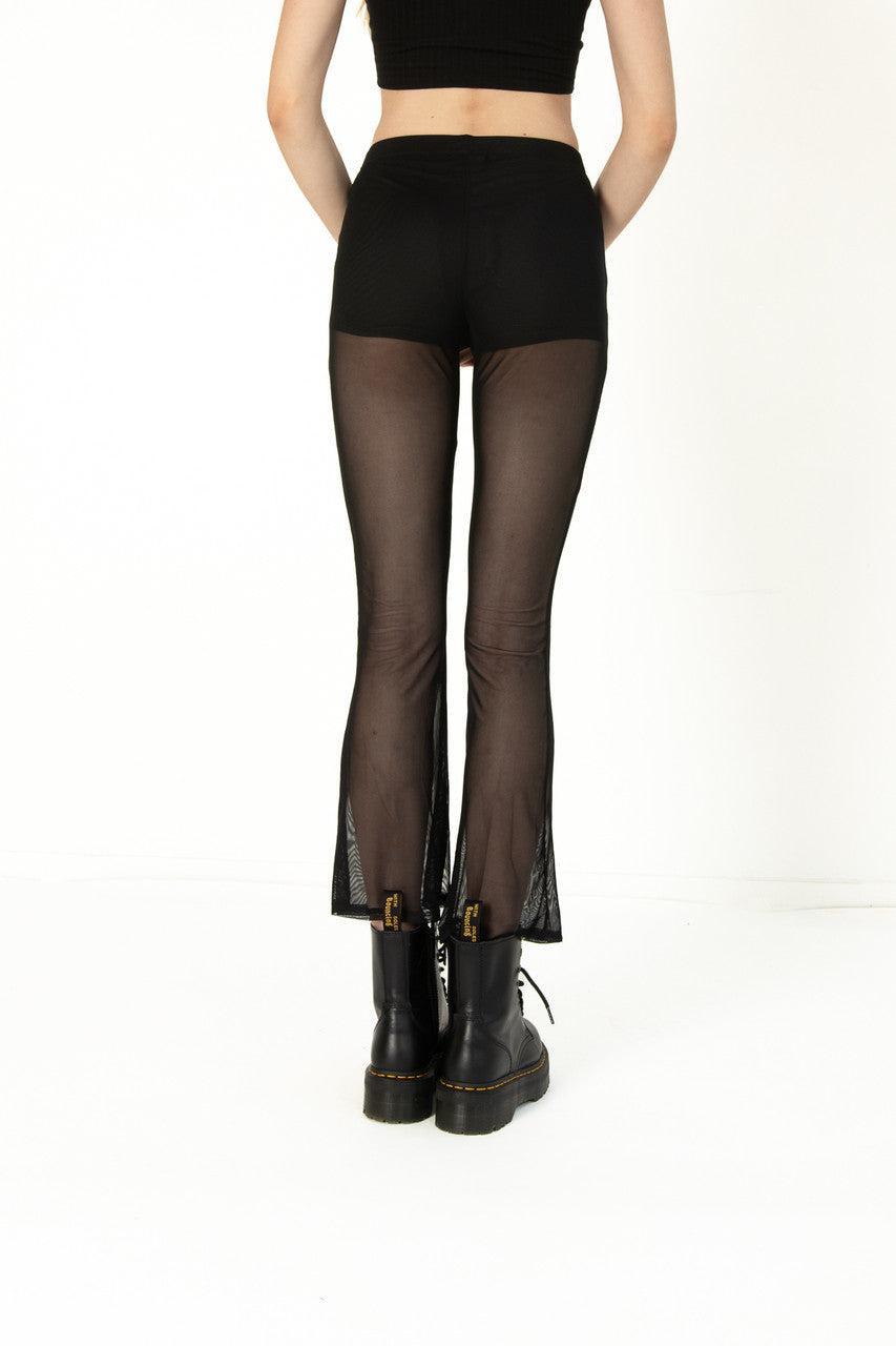 Black Mesh Lined Flare Pants Product Image
