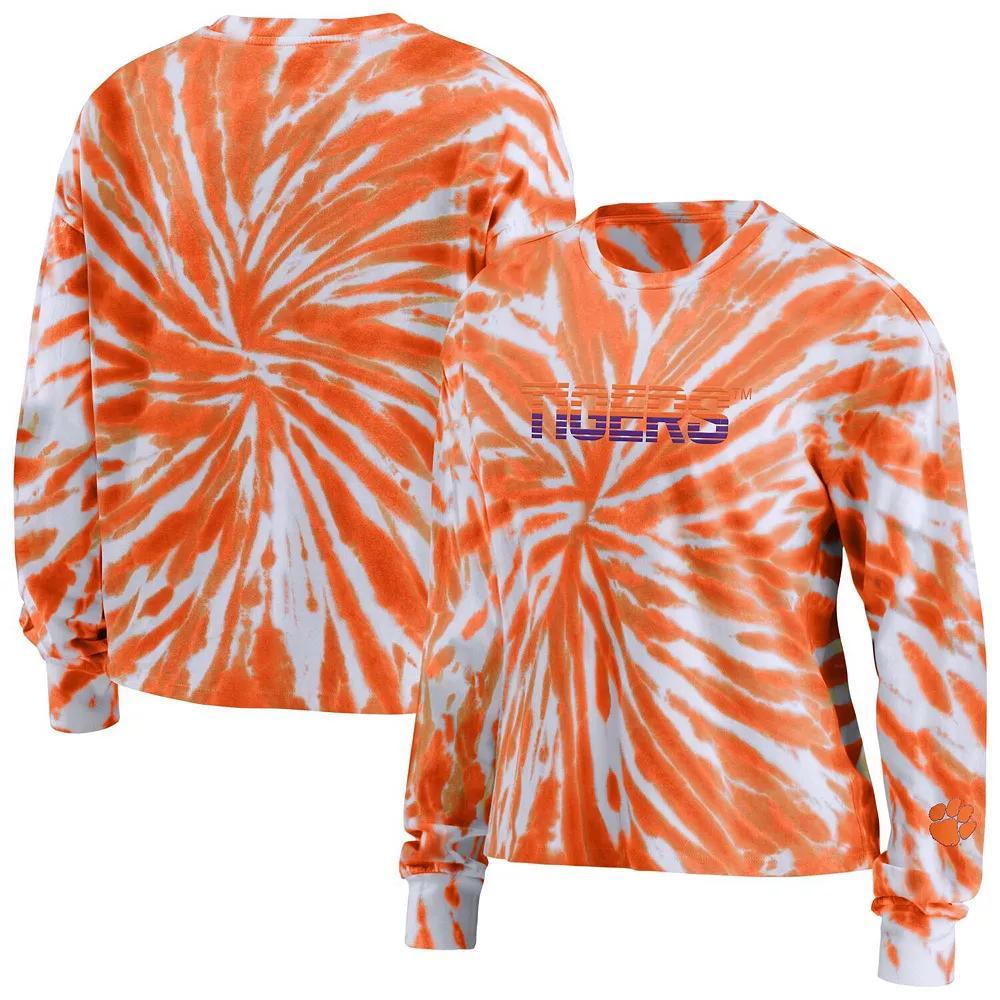 Women's WEAR by Erin Andrews Orange Clemson Tigers Tie-Dye Long Sleeve T-Shirt, Size: Small Product Image