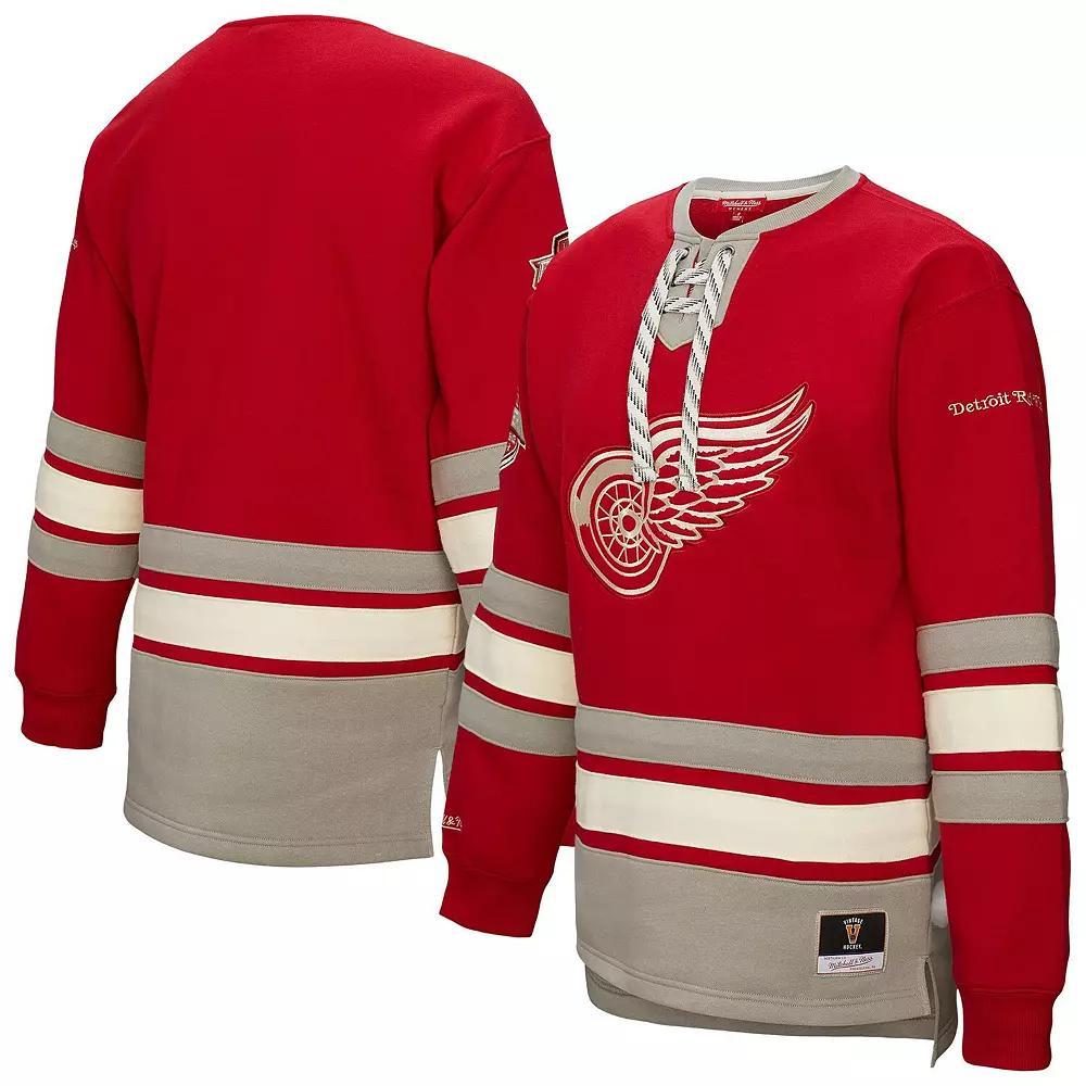 Women's Mitchell & Ness Red Detroit Red Wings Heritage Lace-Up Pullover Sweatshirt, Size: Medium Product Image