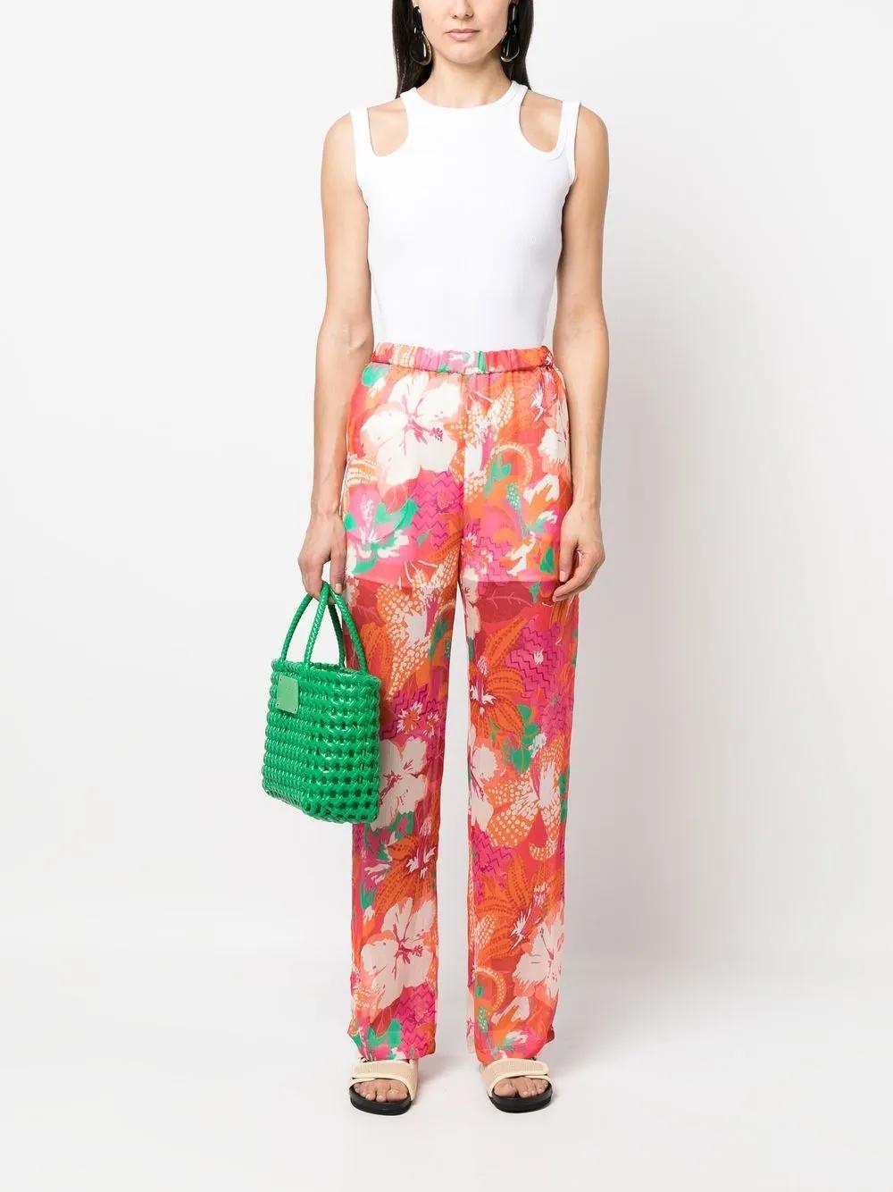 MSGM Floral-print Wide Leg Trousers In Red Product Image