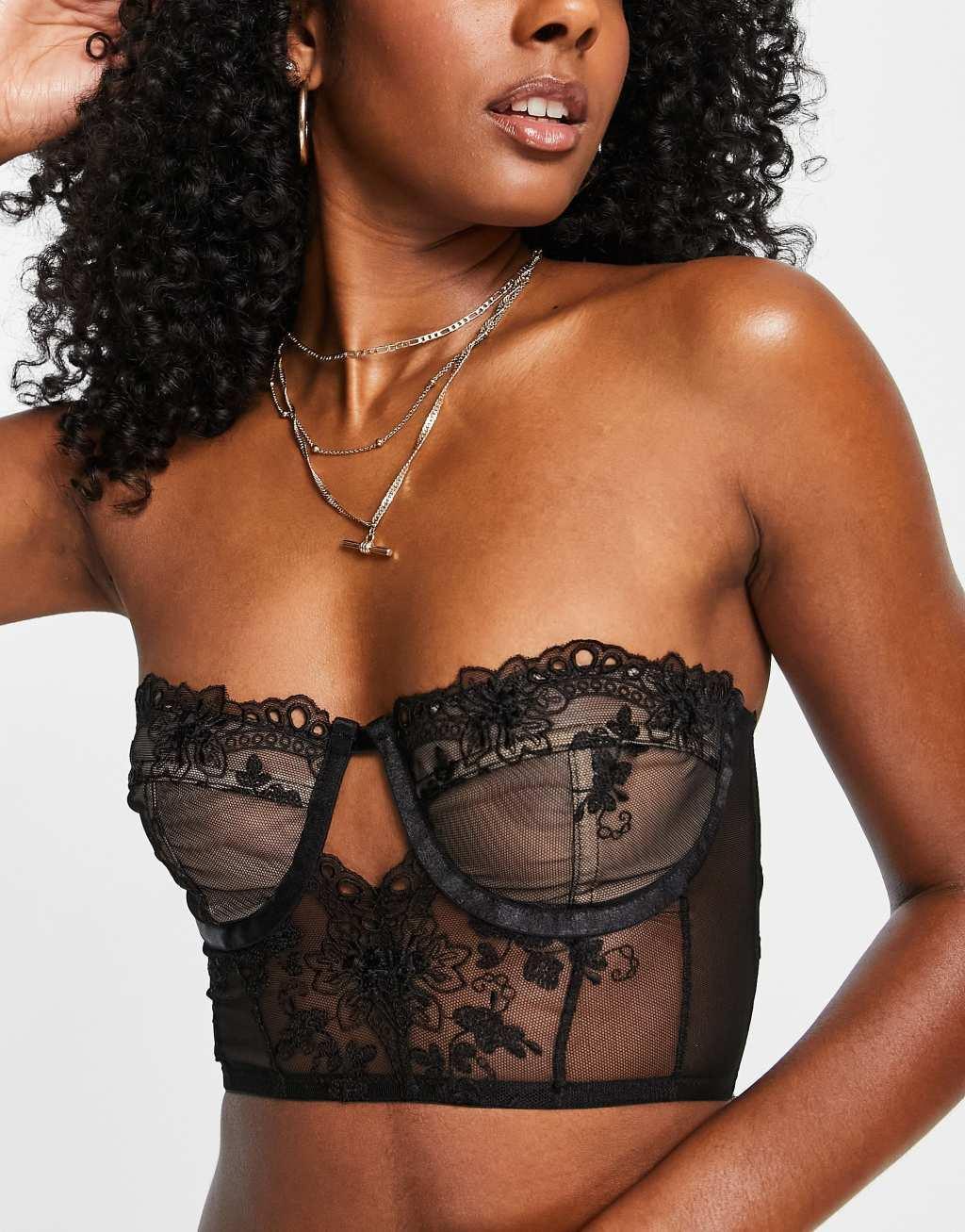 ASOS DESIGN Dia Embroidered strapless corset in black Product Image
