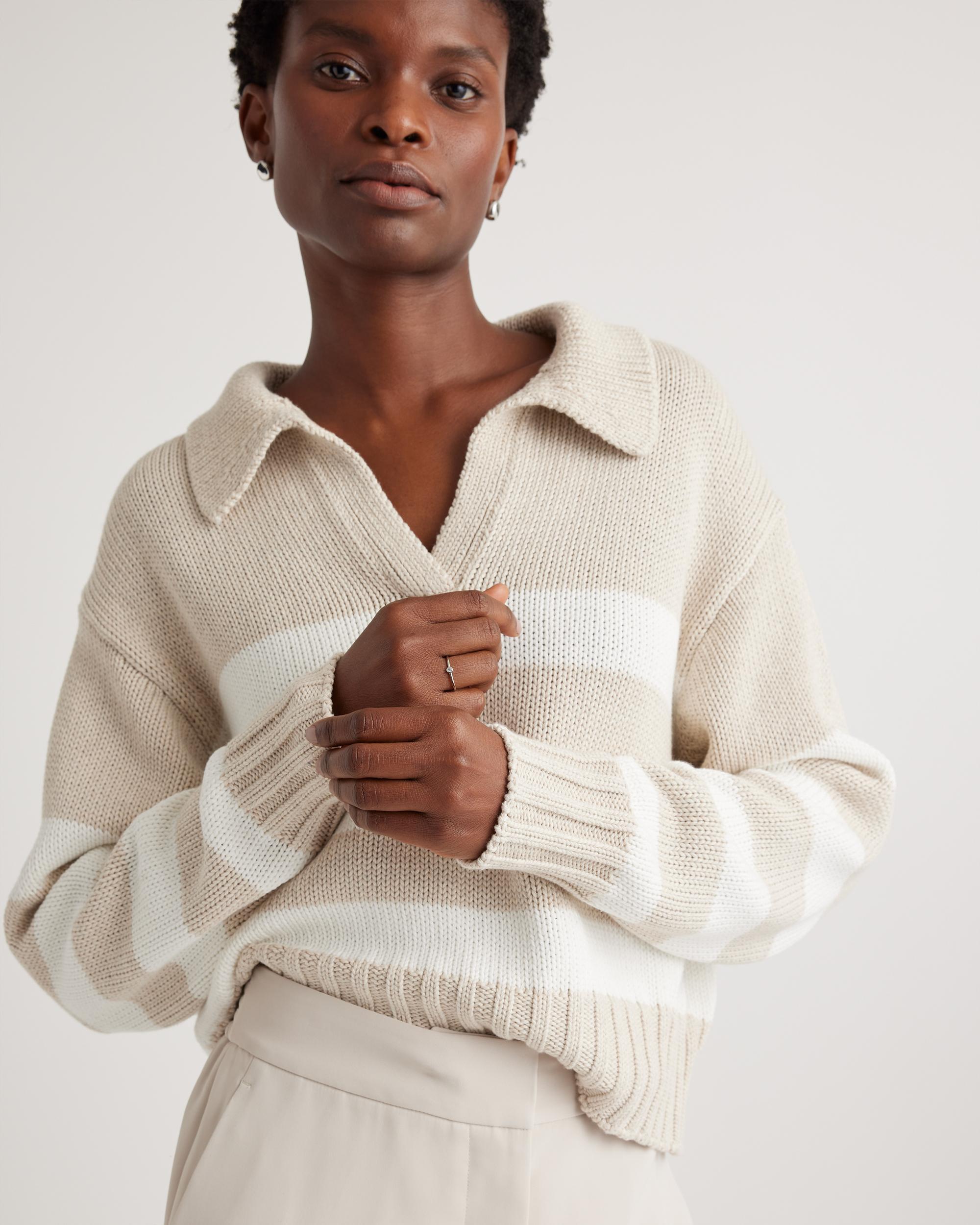 Quince | Women's 100% Organic Cropped Cotton Polo Sweater Organic Cotton Product Image