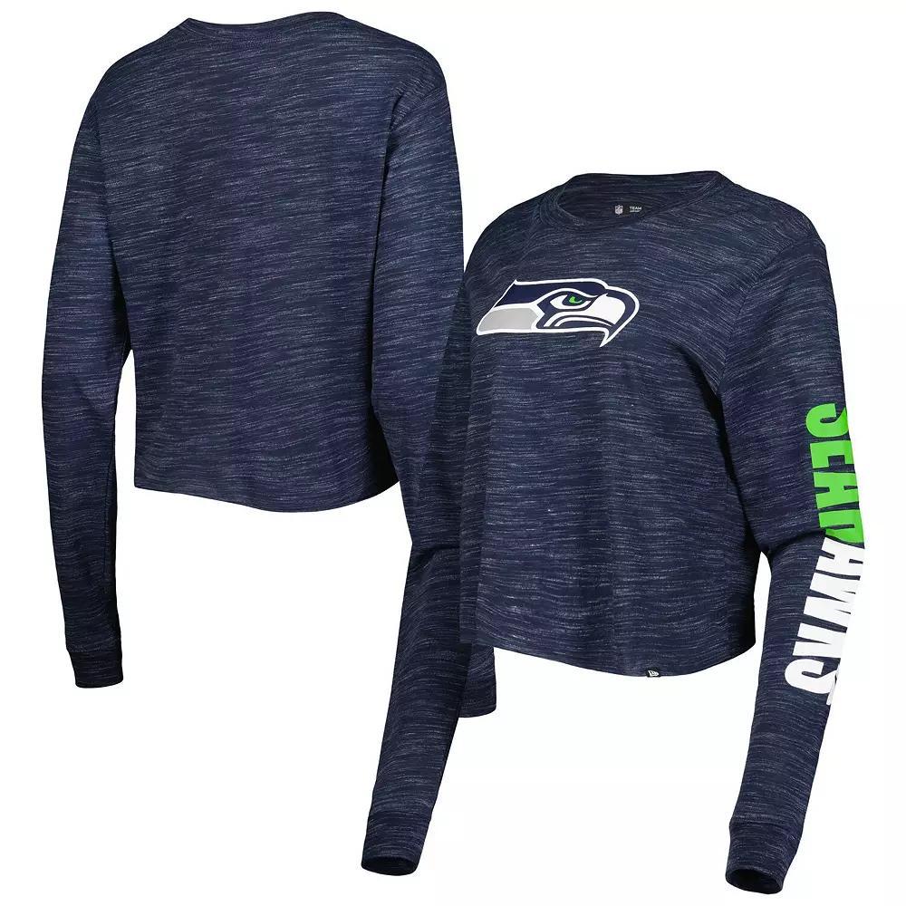 Women's New Era College Navy Seattle Seahawks Crop Long Sleeve T-Shirt, Size: XL, Blue Product Image