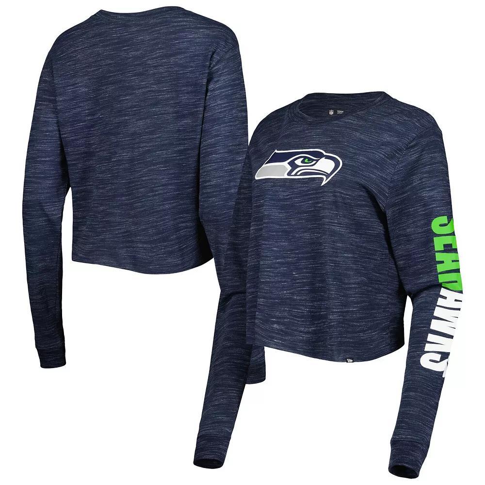 Women's New Era College Navy Seattle Seahawks Crop Long Sleeve T-Shirt, Size: XL, Blue Product Image