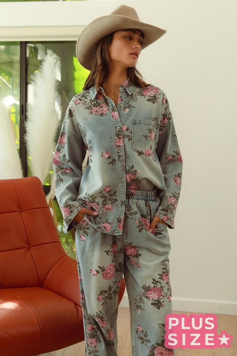 Floral Plus Size Denim Shacket Product Image