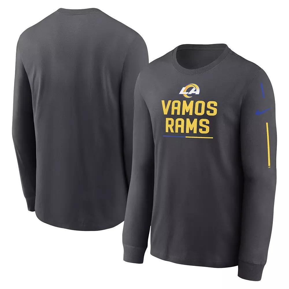 Men's Nike Anthracite Los Angeles Rams Team Slogan Long Sleeve T-Shirt, Size: 3XL, Grey Product Image