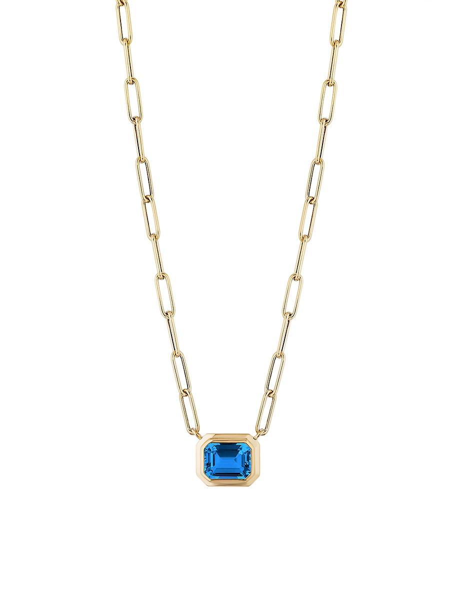 Womens Manhattan 18K Yellow Gold & London Blue Topaz Pendant Necklace Product Image