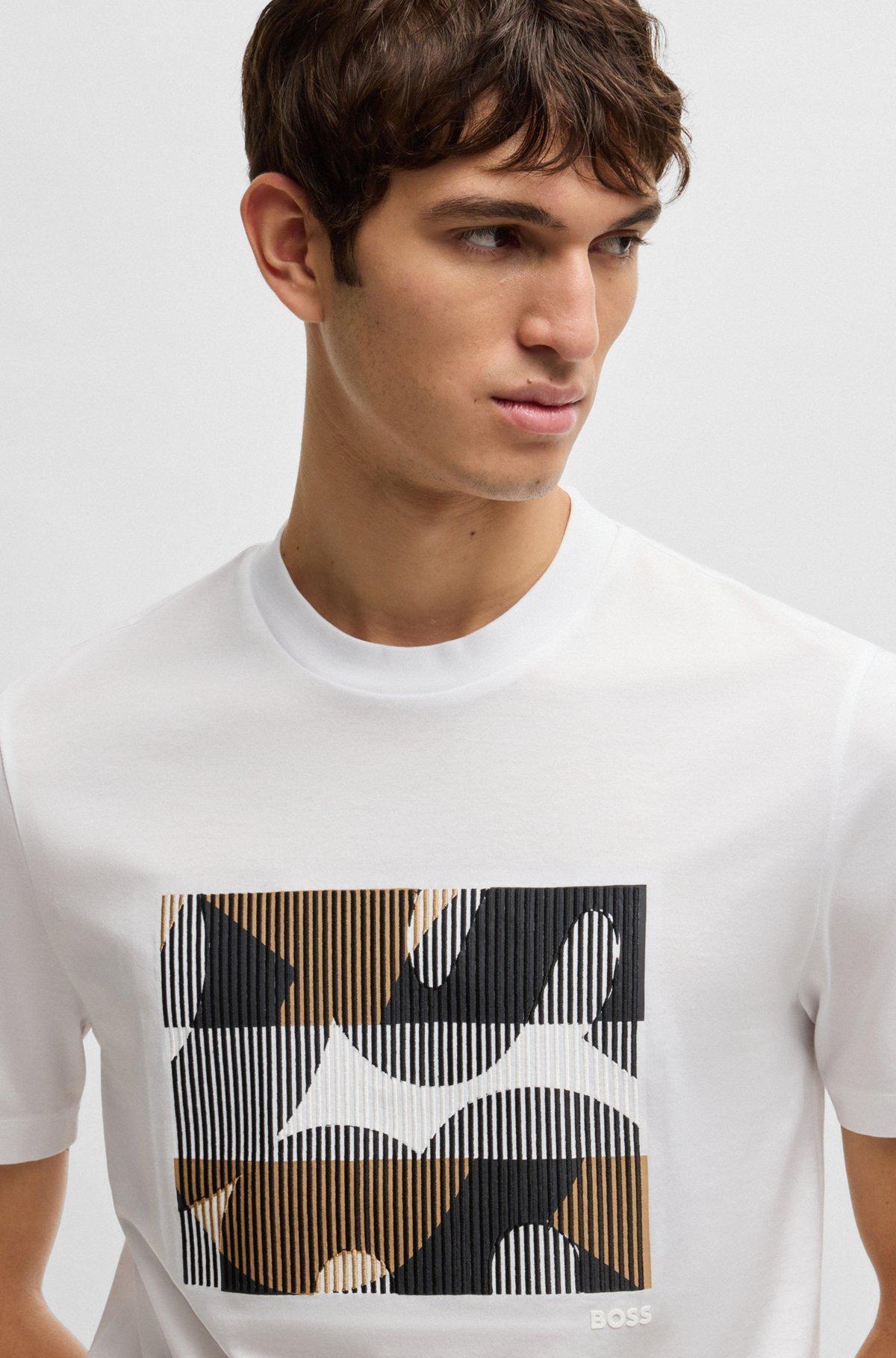 BOSS - Mercerized-cotton T-shirt with brand artwork - White Product Image
