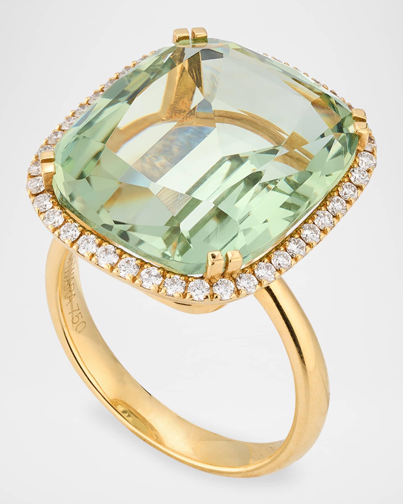 Gossip 18K Prasiolite Cushion Cut Ring with Tube Shank and Diamonds Product Image