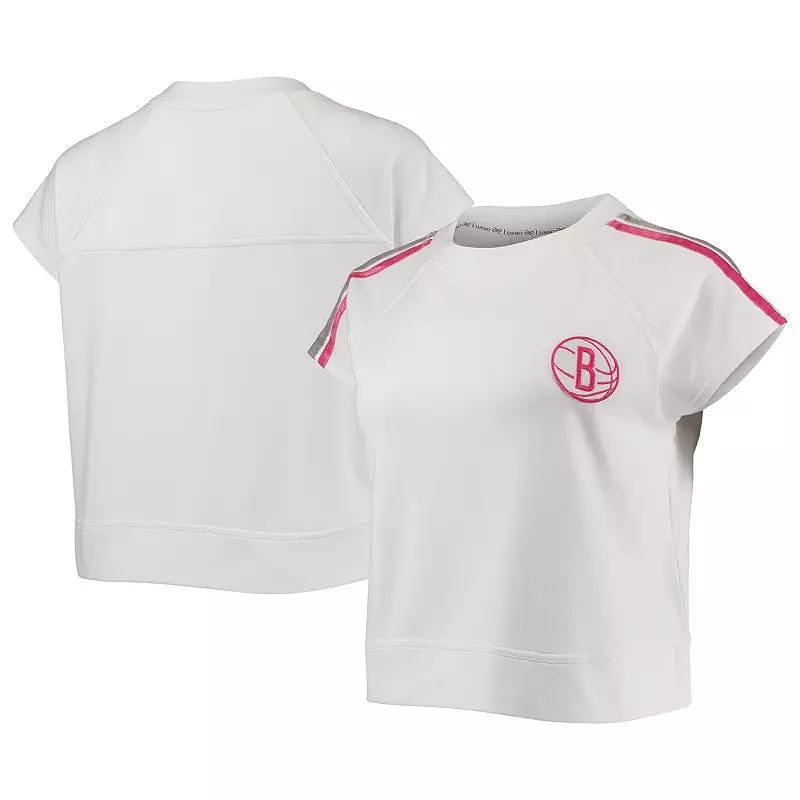 Women's Lusso White Brooklyn Nets Margot Cropped Tri-Blend Cap Sleeve Sweatshirt, Size: Small Product Image