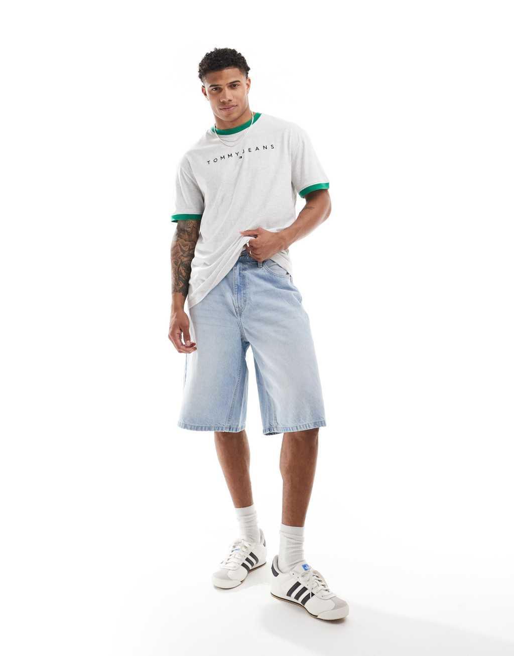 Tommy Jeans linear logo ringer T-shirt in white Product Image