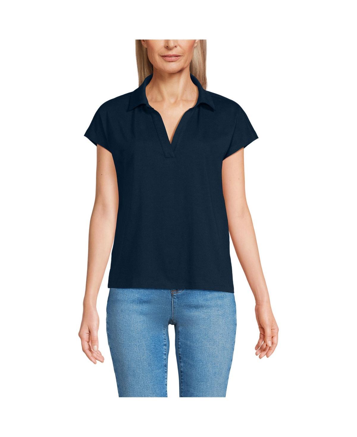 Women's Lands' End Johnny Collar Short Sleeve Polo, Size: Medium, Spring Green Product Image