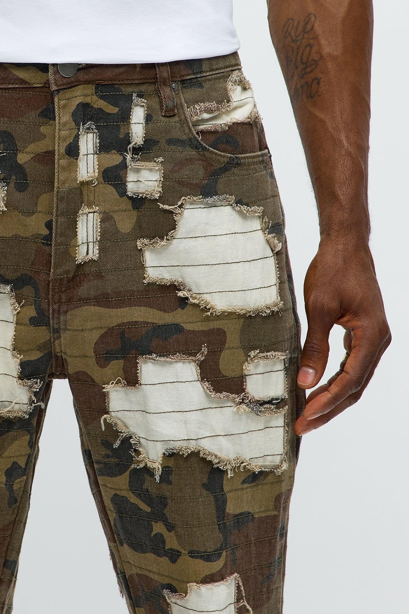 Stacked Slim Flare Rip It Stitch It Camo Pants - Camouflage Product Image