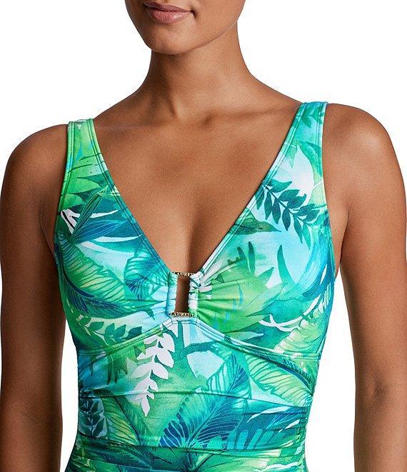 Lauren Ralph Lauren Cartago Tropical Palms Ring V-Neck Underwire One Piece Swimsuit Product Image