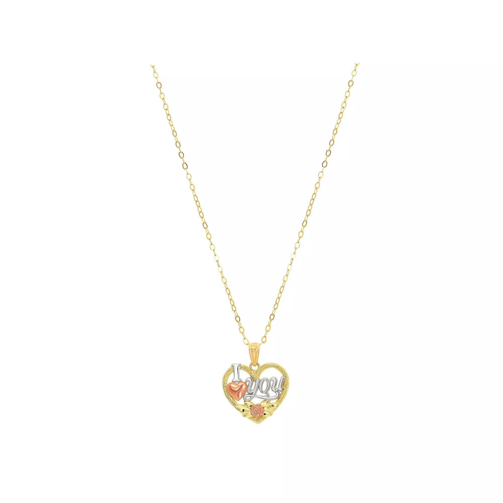Taylor Grace 10K Gold Tri-Tone "I Heart You" Pendant Necklace, Women's, Size: 18" Product Image