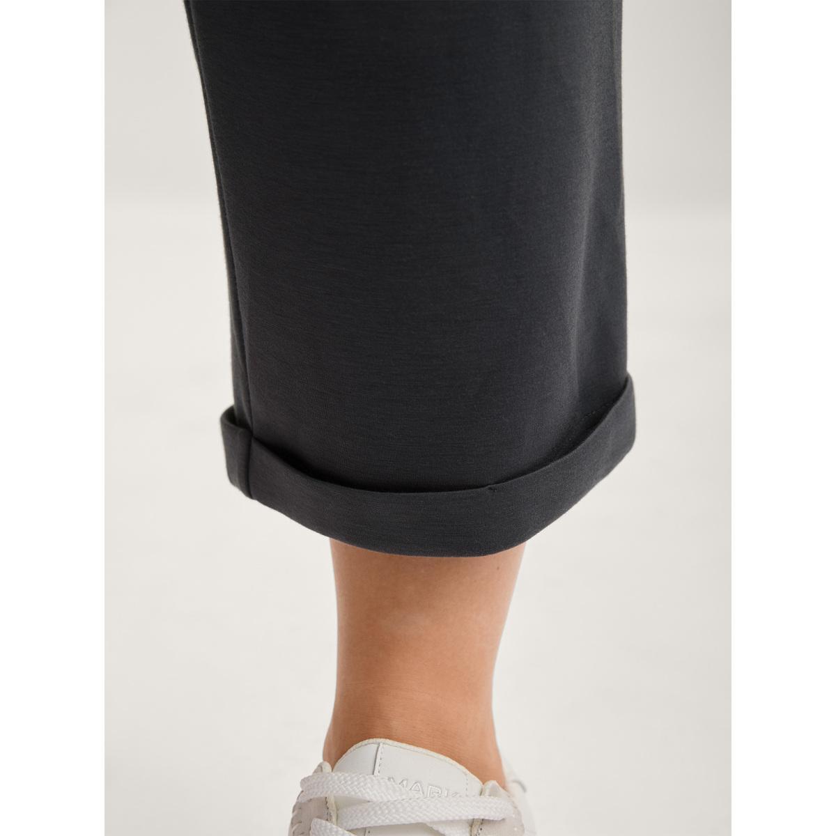 Plus Size Rolled Hem Drawstring Straight-Leg Pants Women Heather Casual Straight Leg Mid Rise Everyday-Casual Pants BloomChic 10/M Product Image