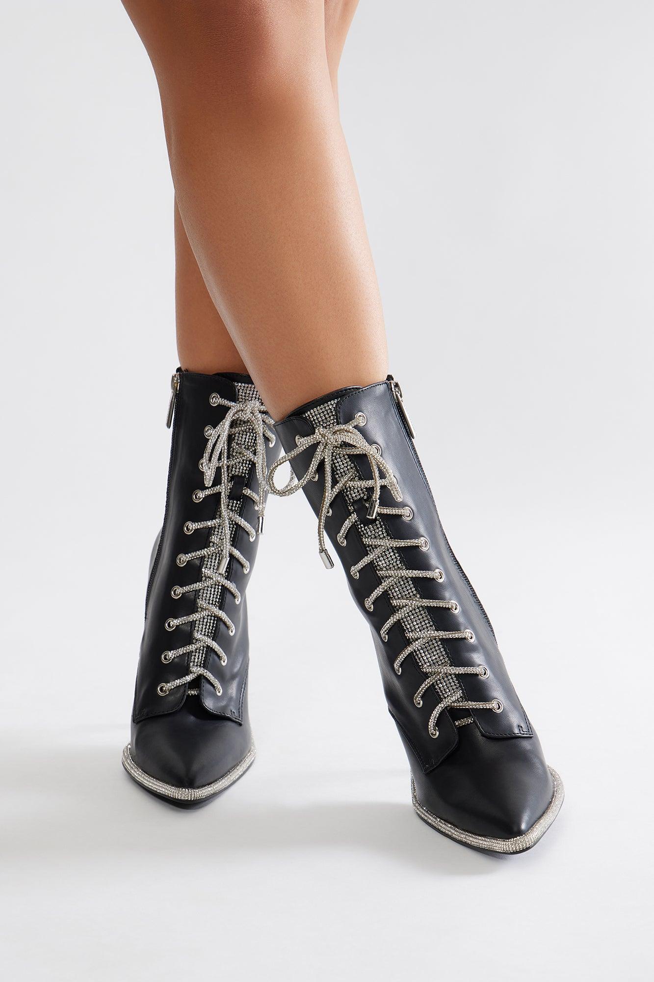 Odora Rhinestone Booties - Black Product Image