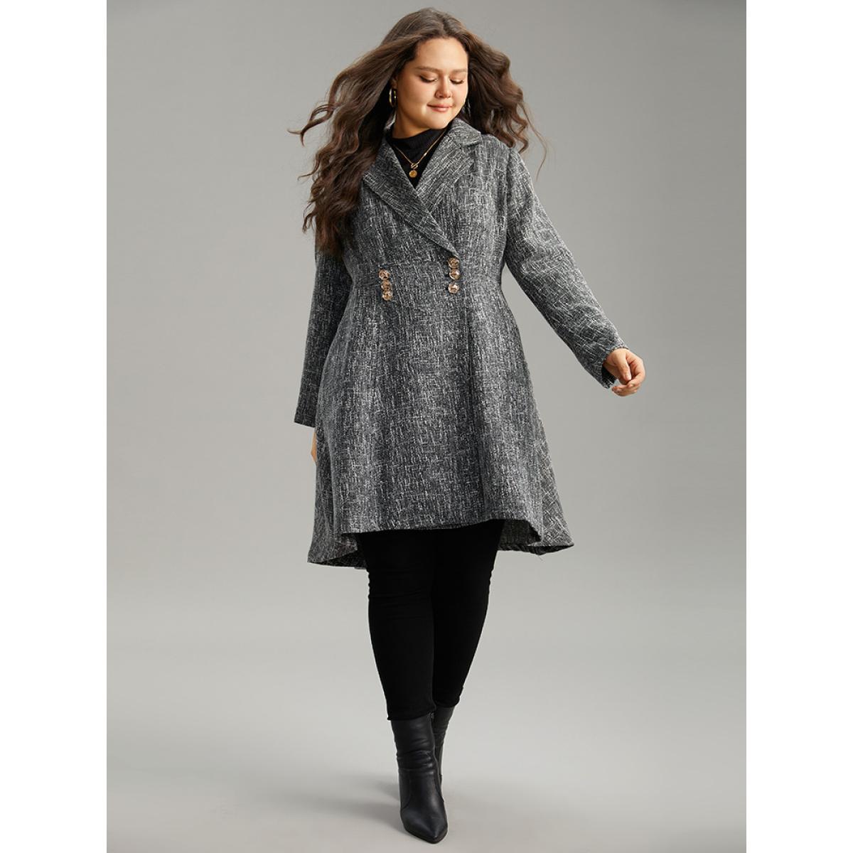 Plus Size Tweed Double Breasted Pocket Lapel Collar Coat Women Gray Casual Double-Breasted Ladies Dailywear Winter Coats BloomChic 14-16/1X Product Image
