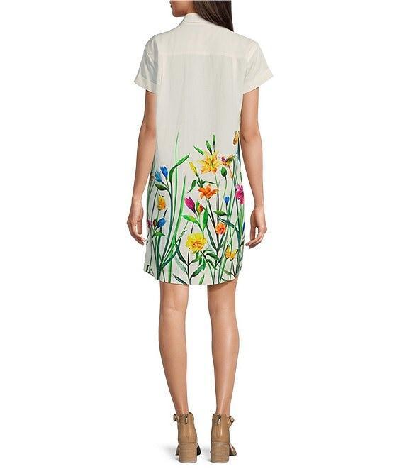 John Mark Floral Point Collar Short Sleeve Button Front Shirt Dress Product Image