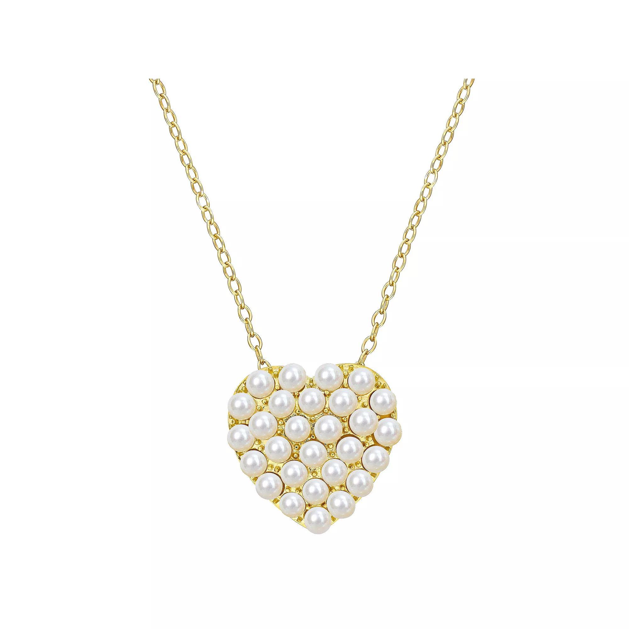 Stella Grace 18k Gold Over Silver Freshwater Cultured Pearl Trendy Heart Pendant Necklace, Women's, Size: 18", Gold Tone Product Image